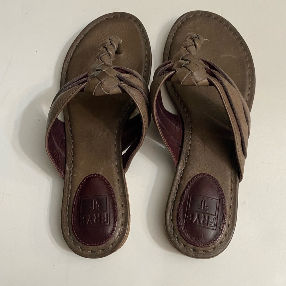 Frye Carson Twisted Braided Thong Sandal Women’s Size 6.5 M Brown Tan